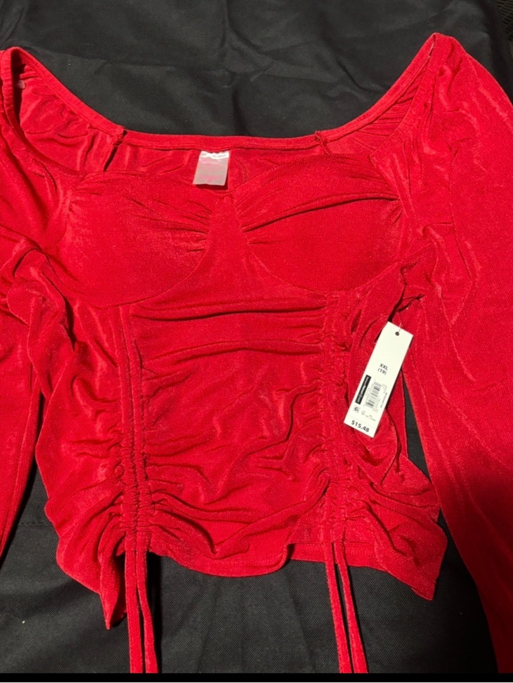 Women’s Red Ruched Long-Sleeve Top - No Boundaries